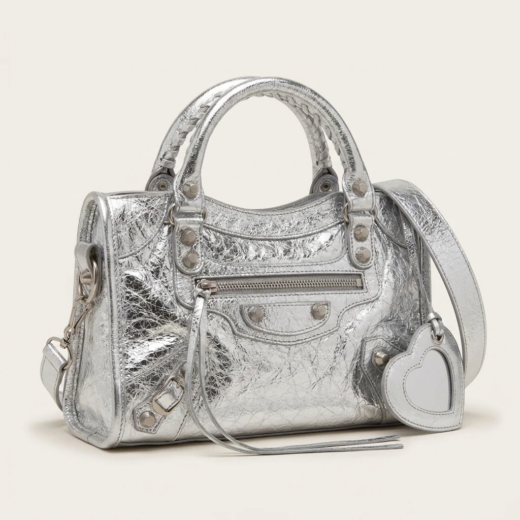 Borsa Le City Mini argento su fondo chiaro pronta per la scheda prodotto